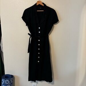 Quince Black Midi Dress with Button Detail